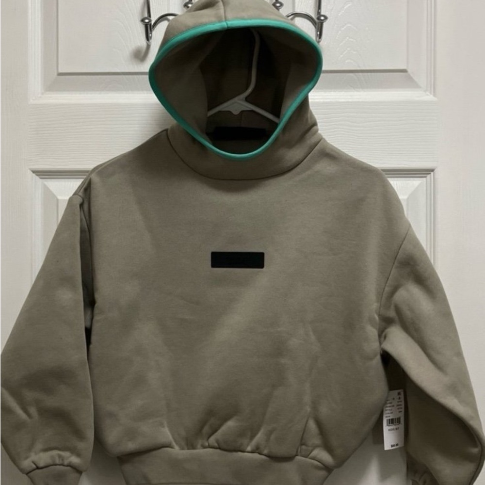 Fear of God Kids Tan Hoodie with Green Trim